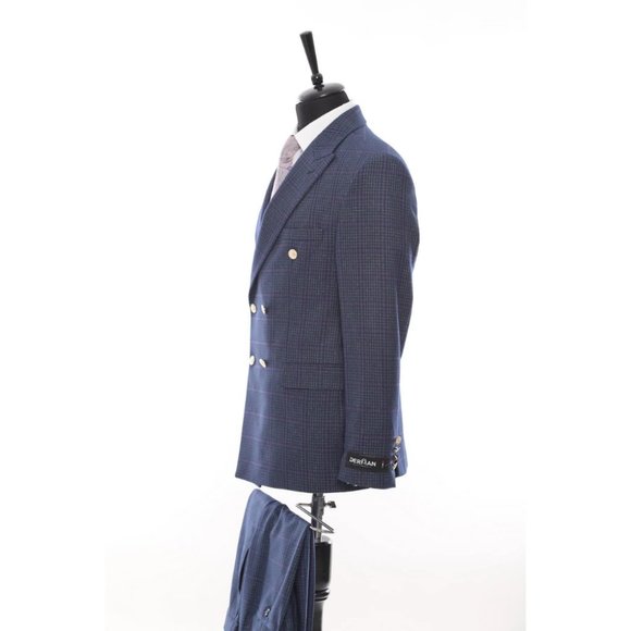 Derman Double Breasted Navy Check Suit 2 Piece Suit - Picture 3 of 6